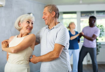 Seniors dancing salsa